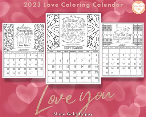 2023 Love Coloring Calendar Printable Calendar 2023 PDF - Etsy