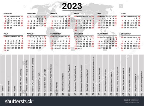 2023 Calendar World Map Time Zones Stock Vector (Royalty Free ...