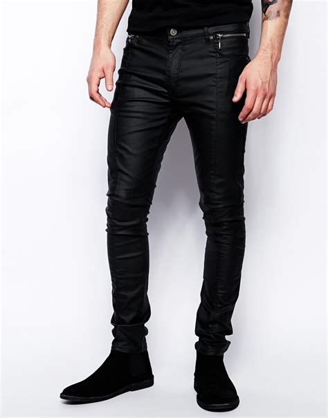 Lyst - Asos Super Skinny Jeans In Leather Look in Black for Men