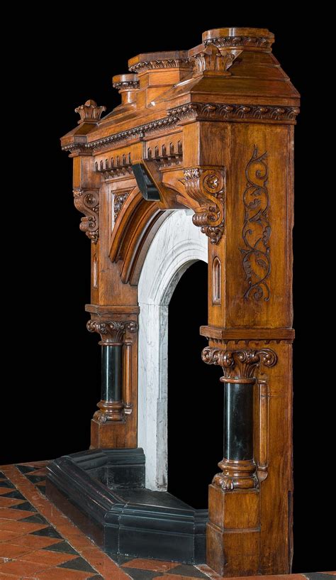 A Tall Gothic Revival Antique Oak Fireplace | Fireplace mantels, Oak ...