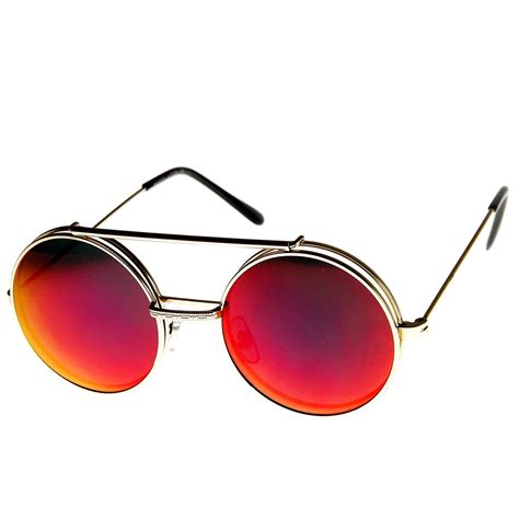 Limited Edition Red Mirror Flip-Up Lens Round Circle Django Sunglasses ...