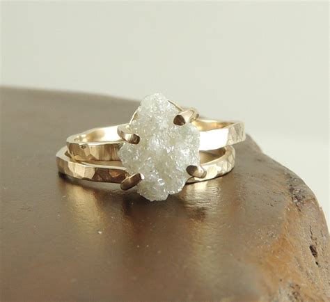 Large Rough Diamond Engagement Ring 14k Gold