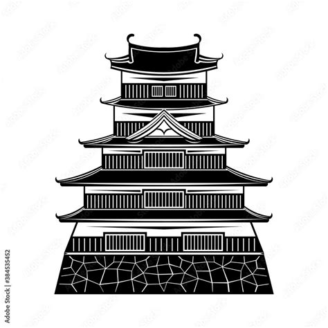 Japan castle drawing in black and white vector Stock Vector | Adobe Stock