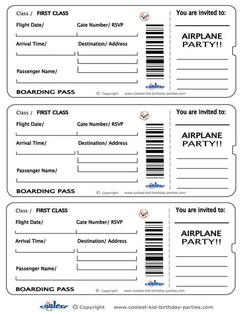 two blank airline tickets with the word airplane party written on each ...