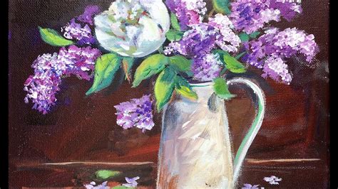 How to Paint Lilacs in Vase by Ginger Cook Beginners Acrylic Painting ...
