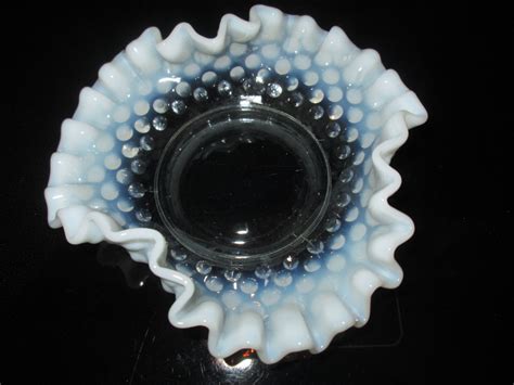 Vintage Mid Century Fenton white hobnail glass bowl with opalescent rim ...