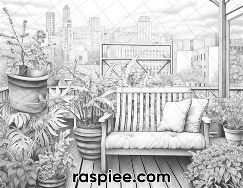 60 Spring Rainy Day Landscapes Grayscale Adult Coloring Pages, Printab | Coloring pages ...