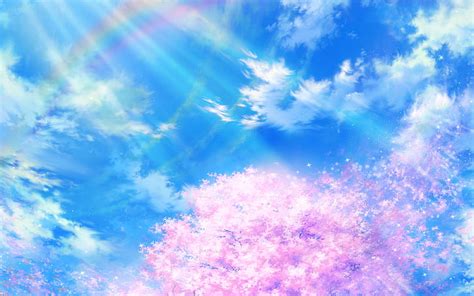 HD wallpaper: Anime, Original, Cloud, Rainbow, Sakura Blossom, Sky ...