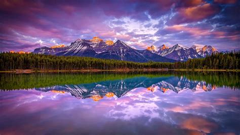 sunrise, Lake, Mountain, Forest, Nature, Landscape, Canada, Snowy Peak ...