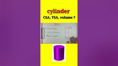 CSA, TSA, Volume of cylinder ? |cylinder| #shorts - YouTube