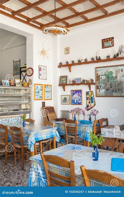 Interior of the Traditional Greek Taverna on Paros Island, Cyclades, Greece Editorial ...