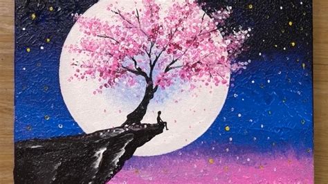 Cherry Blossom under Moonlight / Acrylic Painting Technique #459 - YouTube