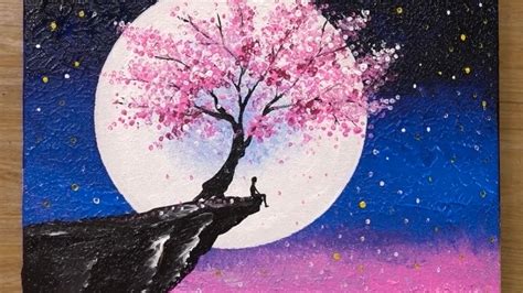 Cherry Blossom under Moonlight / Acrylic Painting Technique #459 - YouTube