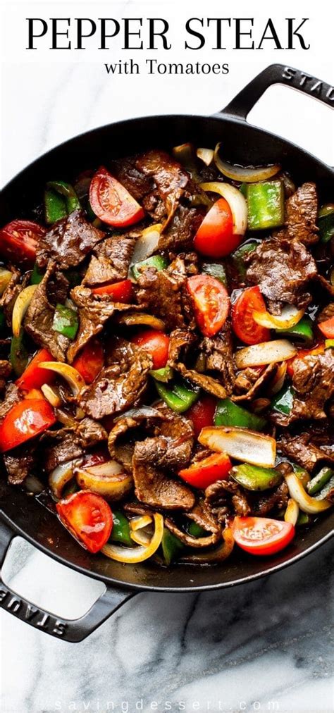 Green Pepper Steak with tomatoes and onions, served over rice for a ...