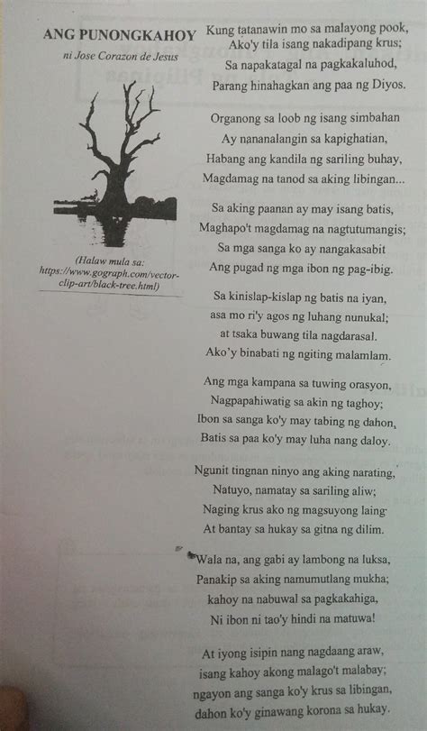 ano ang iyong sariling pananaw sa tulang punong kahoy? Pakisagutan ...