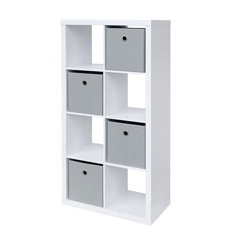 White 8 Cube Organizer With 4 Pack Gray Fabric Bins - Walmart.com ...