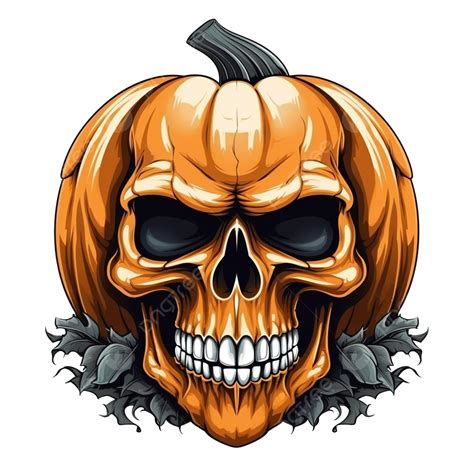 Halloween Pumpkin Half Skull, Looks Spooky And Cool, Editable Layers Artwork, Cartoon Skull PNG ...