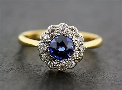 Antique Sapphire Engagement Ring 1930s Sapphire & Diamond