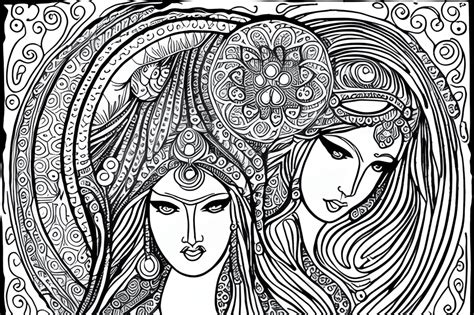 Beautiful Indian Moon Goddess Coloring Page · Creative Fabrica