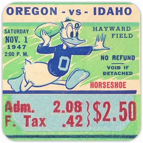 1947 Oregon Duck Ticket Coasters by COOLSTUB™GREAT STOCKING STUFFER IDEA FOR DUCK FANS!Set of ...