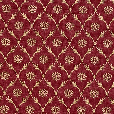 Red, Floral Trellis Jacquard Woven Upholstery Fabric By The Yard