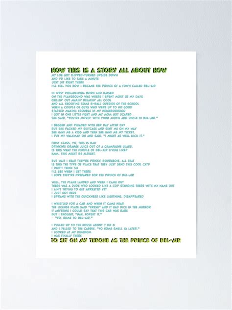 "Fresh Prince of Bel Air Lyrics | Blue on White" Poster by stuartjsharples | Redbubble