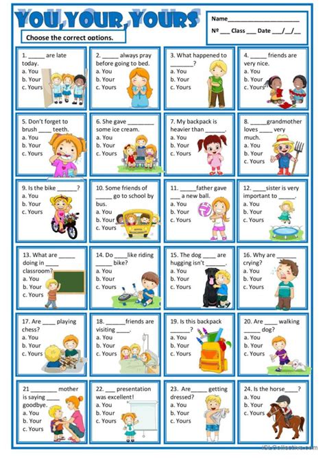 YOU; YOUR & YOURS: English ESL worksheets pdf & doc