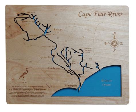 Cape Fear River, North Carolina - laser cut wood map | Cape fear, Wood map, Map crafts