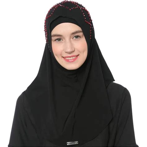 Babalet Womens' Modest Muslim Islamic Soft Rhinestones Solid Jersey Headscarf Instant Hijab ...