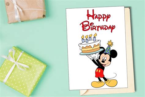 Printable Birthday Card With Mickey Mouse, Printable Greeting Card, Print at Home - Etsy