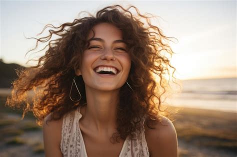 Premium Photo | Woman Laughing on Beach