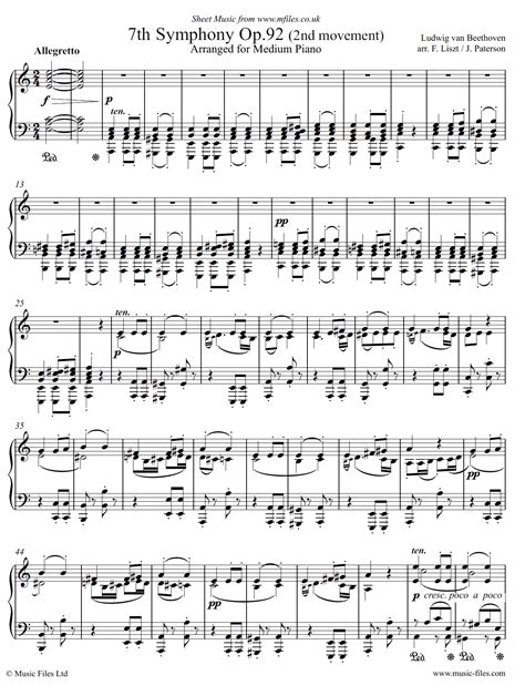 Beethoven : Symphony no.7, 2nd movement arranged for Medium Piano - Sheet Music plus midi & mp3 ...