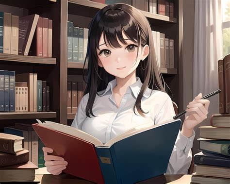 Premium Photo | Anime girl in library AI generated