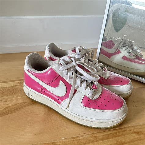 Nike Air Force ones Pink nike dunks Heart nike... - Depop