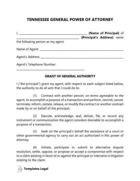 Tennessee Power of Attorney Templates (Free) [Word, PDF & ODT]