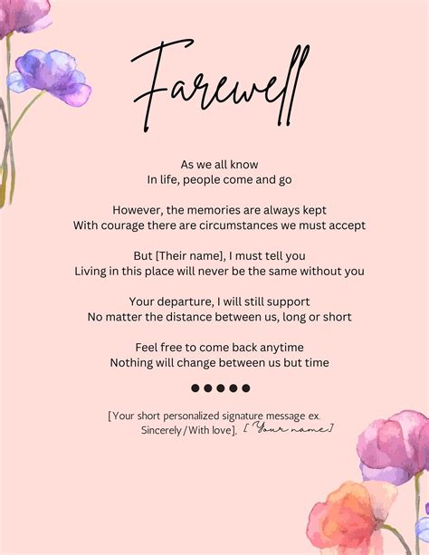 Personalized Poem Farewell Custom Poem Printable Poetry DIY - Etsy