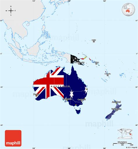 Flag Simple Map of Australia and Oceania, single color outside