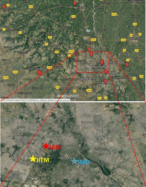 Map of the Delhi National Capital Region with the locations of the main ...