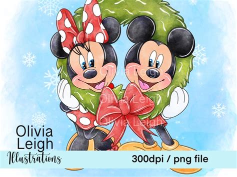 Mickey and Minnie Mouse Christmas Cute Clipart PNG Files - Etsy