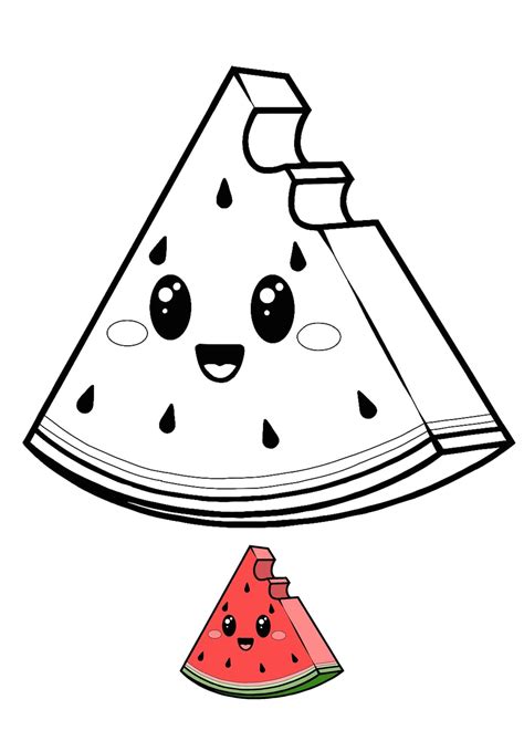 Kawaii Watermelon Coloring Pages - 4 Free Kawaii Food Coloring Sheets ...