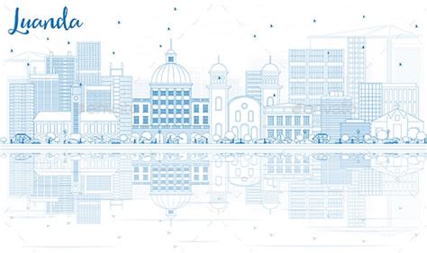 Outline Luanda Skyline with Blue Buildings and Reflections., Vectors