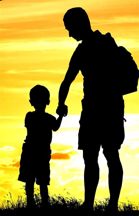 sunset, father, son, silhouette, child, family, people, evening, happy ...