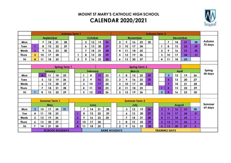 School Calendar & Day - Mount St Mary's