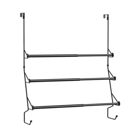 AULEDIO Adjustable Over The Door 3-Bar Towel Rack with Hooks in Black ...