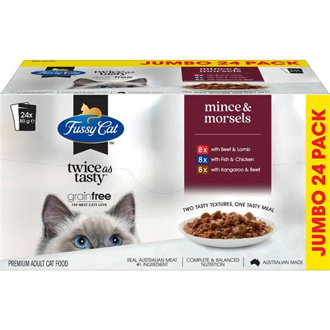 Fussy Cat Grain Free Adult Wet Cat Food Mince & Morsels 80g X24 Pack ...