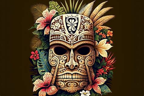 Premium Photo | Aloha ethnic bone tiki mask head god with flowers in hawaii