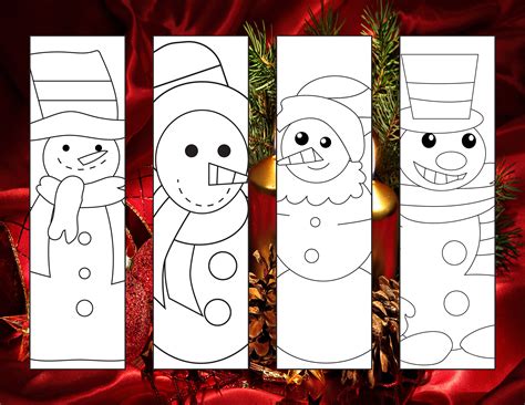 Christmas Coloring Bookmarks Snowman Printable Bookmarks for Kids, Adults and Bookworms ...