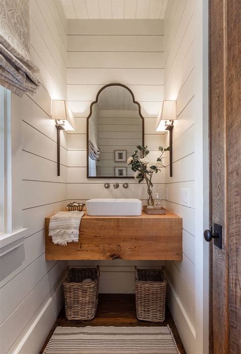 Shiplap Powder Bathroom with Rustic vanity, vessel sink, and shiplap ...