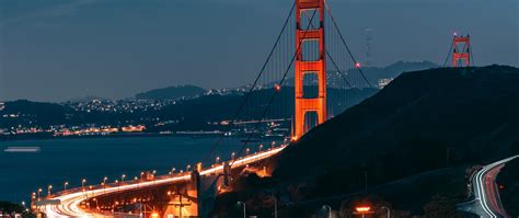 Download wallpaper 2560x1080 night, bridge, golden gate bridge, highway ...