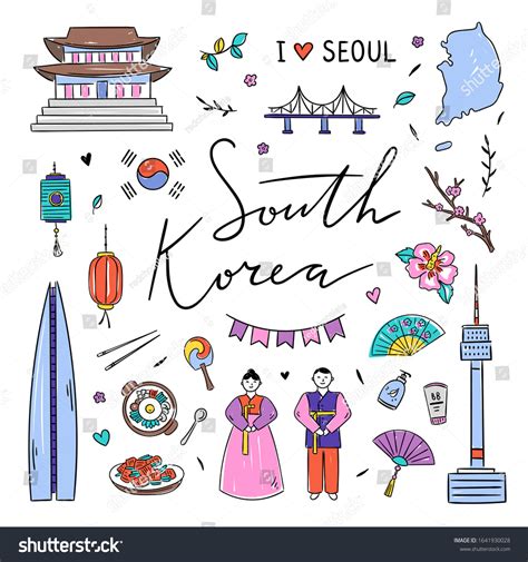 South Korea Illustrations Symbols Travel Asian Stock Vector (Royalty ...